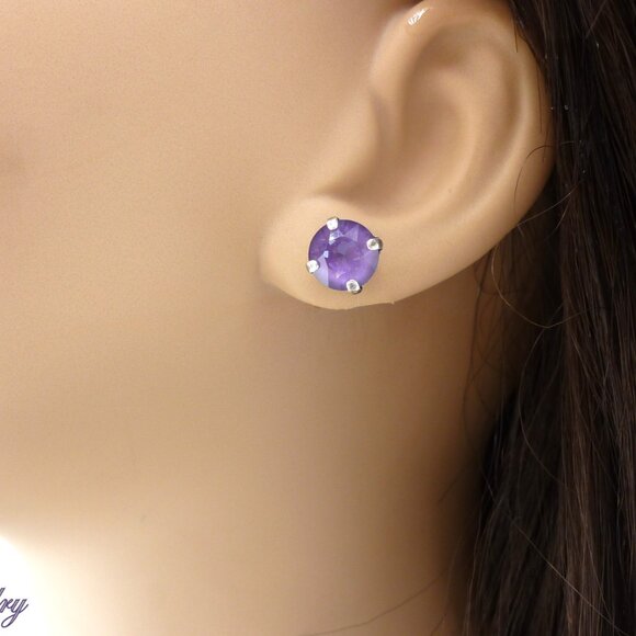 Amethyst Ignite Purple Genuine Austrian Crystal Gold Plated Stud Earrings - Picture 5 of 7